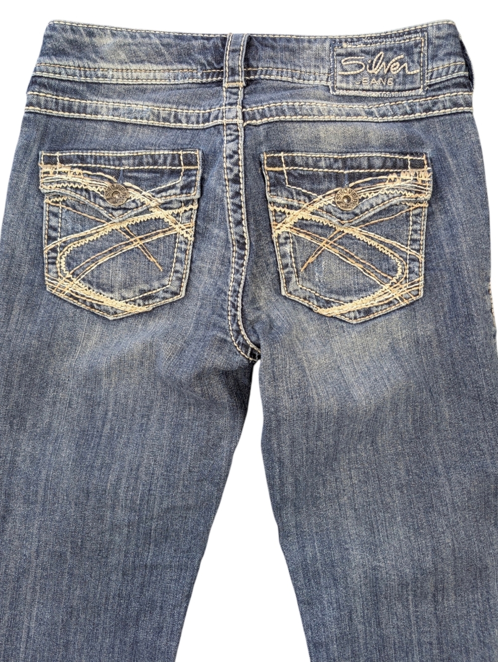 Vintage Y2K Silver Jeans Suki Surplus Capri Distressed Cotton Jeans. Size 28